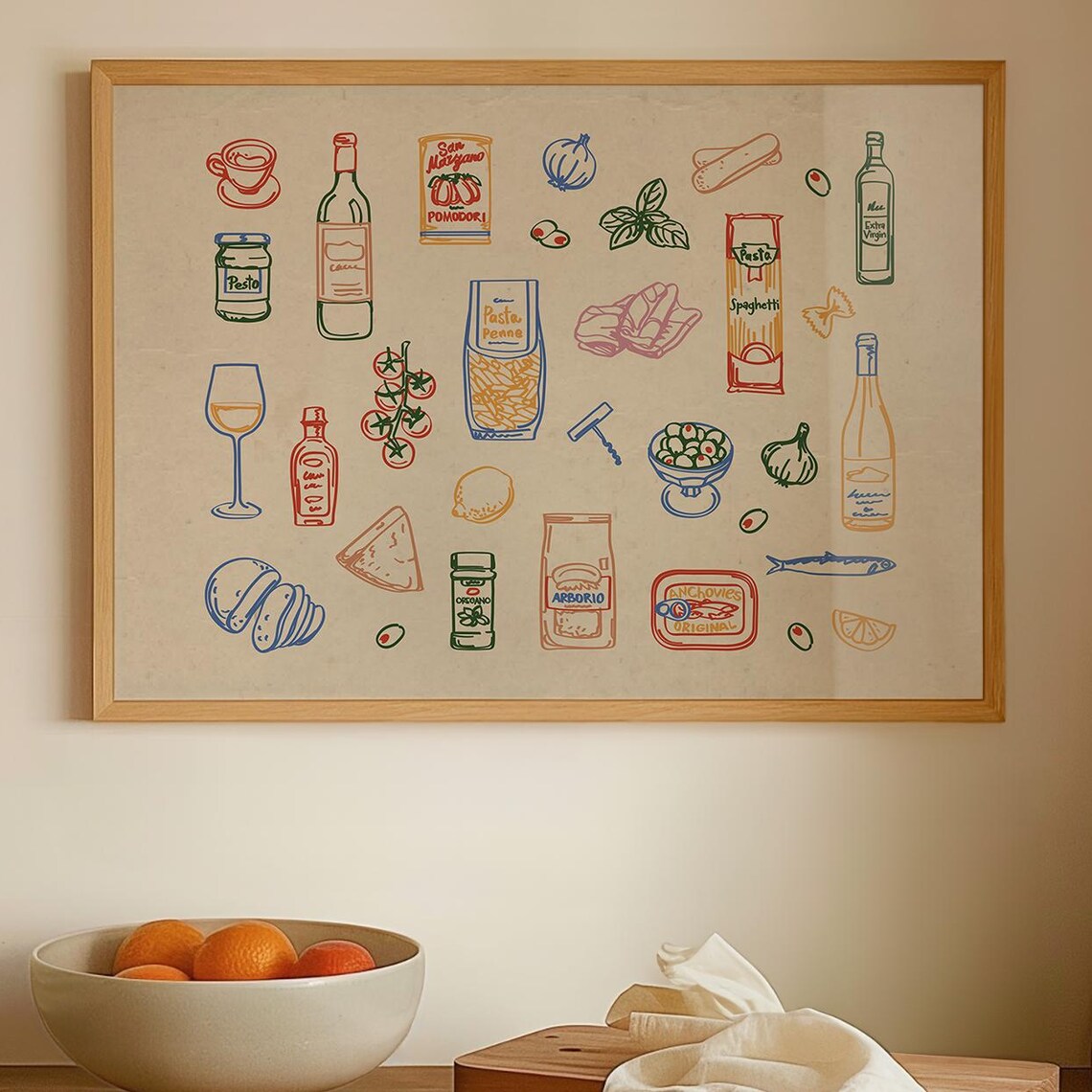 Whimsical Italian Ingredients Sketch Art Print