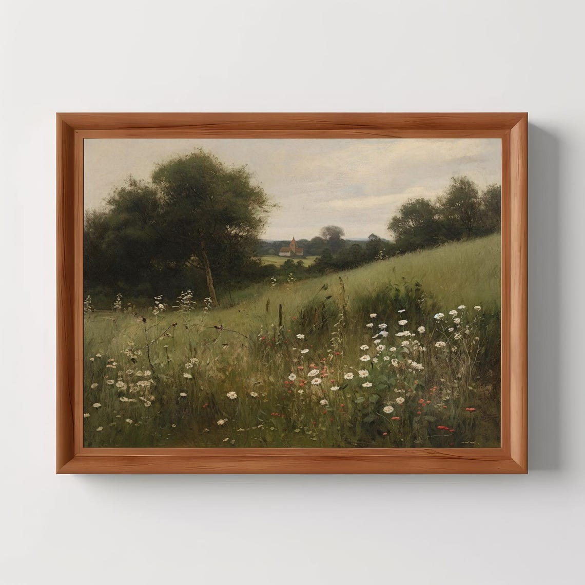 Wildflower Meadow With Distant Village Church Spring Art Poster