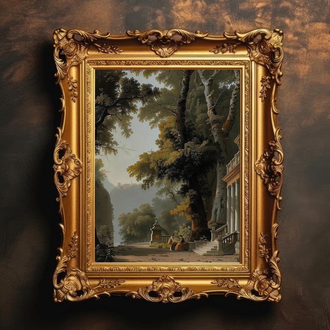 Neoclassical Temple Moody Forest Vintage Oil Painting Art Print
