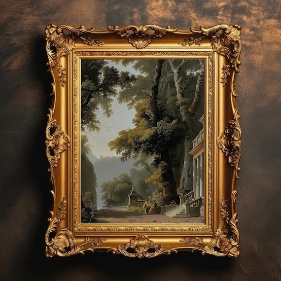 Neoclassical Temple Moody Forest Vintage Oil Painting Art Print