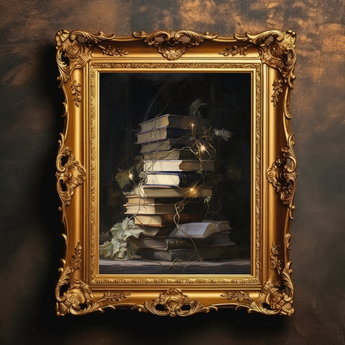 Gothic Interior Library Vintage Books Vine Art Print