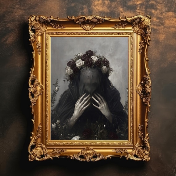 Veiled Woman Dark Academia Gothic Art Witchy Occult Poster Moody Wall Romance