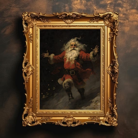 Santa Claus Portrait Classical Romanticism Art Print Vintage Oil Painting Moody Wall Christmas Decor