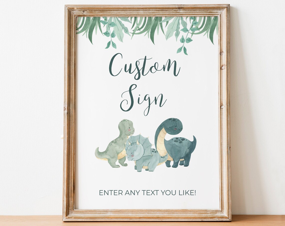 Custom Dinosaur Baby Shower Sign Personalized Kids Party Decor Print
