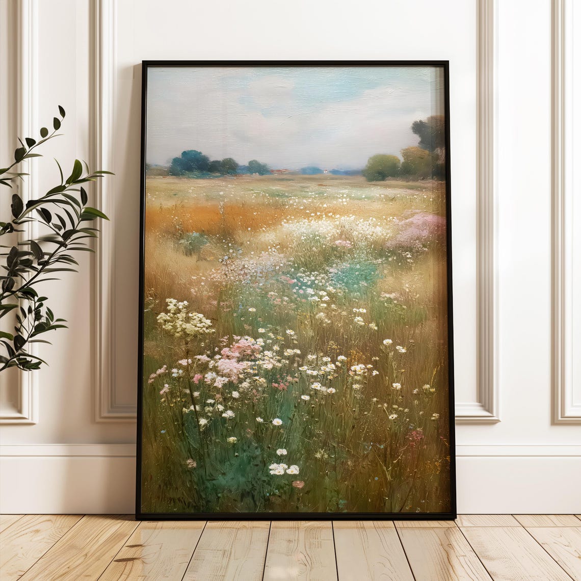 Wildflower Meadow In Bloom Golden Impressionist Field Art Poster