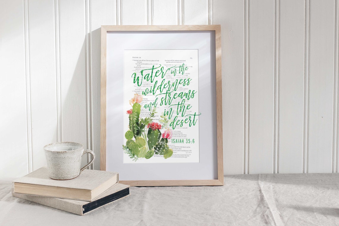 Isaiah 35 Verse Watercolor Cactus Blooms Scripture Art Poster - Image 3