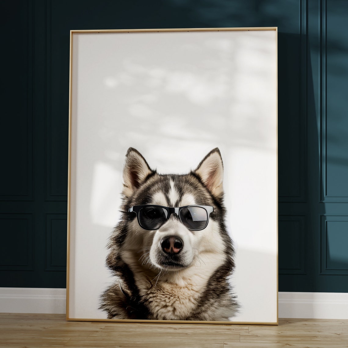Siberian Husky Dog In Sunglasses Cool Minimalist White Photo Poster - Image 2