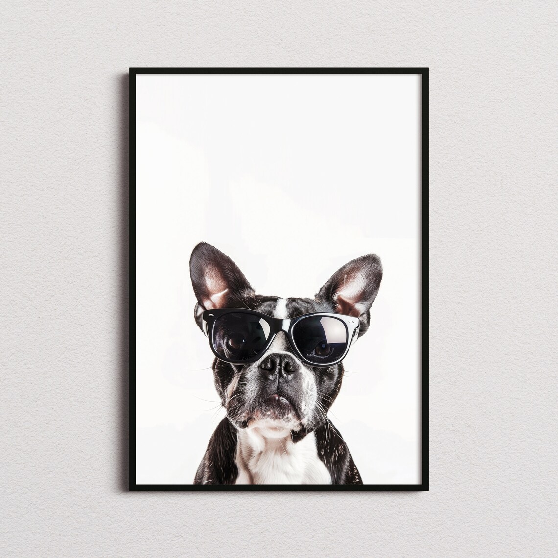 Boston Terrier Dog In Sunglasses Funny Minimalist Photo Poster