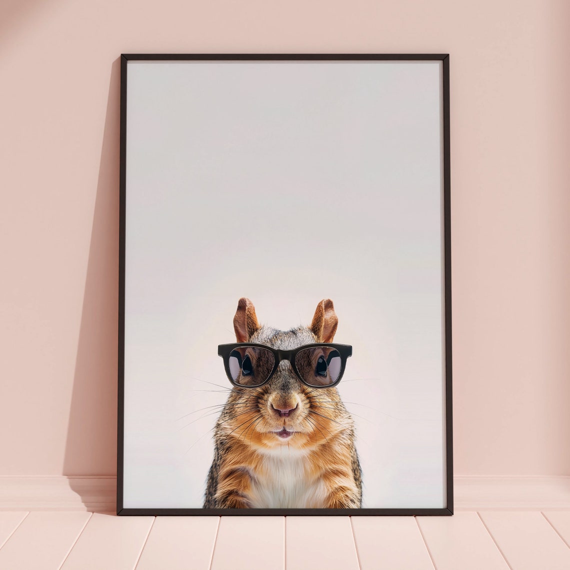 Cute Squirrel in Glasses Funny Forest Animal Portrait Art Poster - Image 3