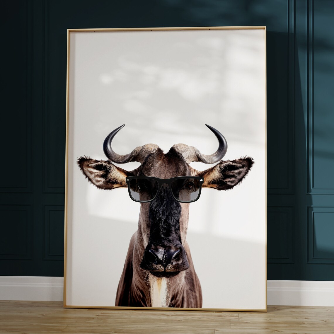 Wildebeest In Sunglasses Funny Wildlife Art Print - Image 2