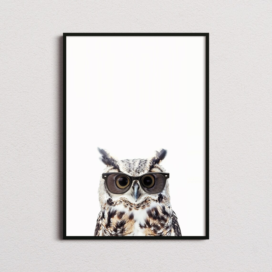 Great Horned Owl in Glasses Wise Funny Bird Portrait Art Poster