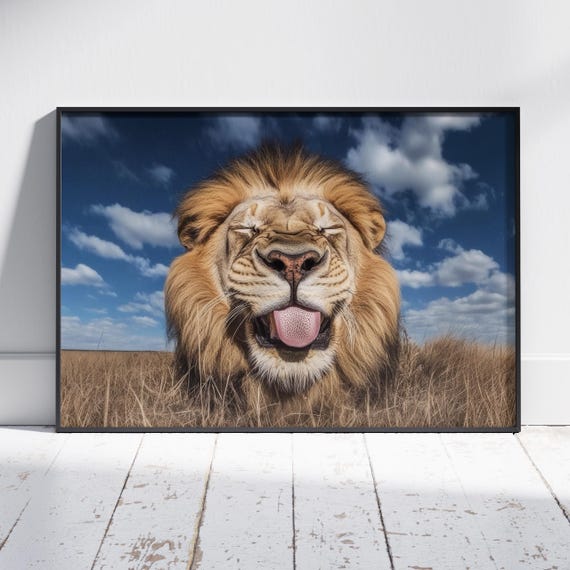 Lion Sticking Tongue Out Print Lion Print Lion Poster Lion Gifts Funny Lion Print Funny Animals Cute Animal Art Kids Bedroom Decor