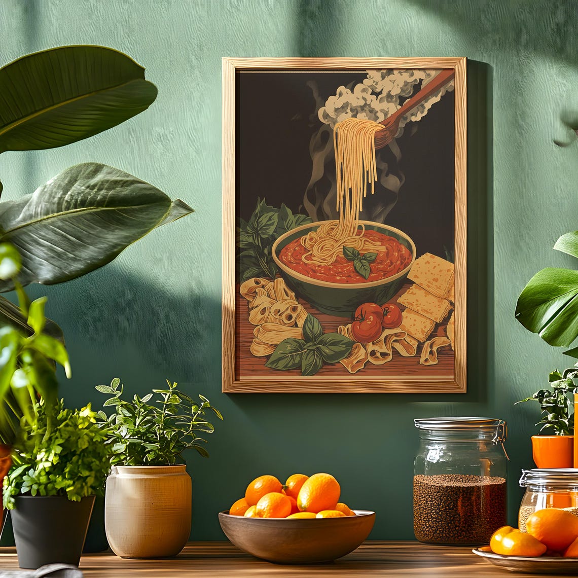 Vintage Pasta Art Print Italian Kitchen Decor Rustic Spaghetti Tomato Illustration - Image 5