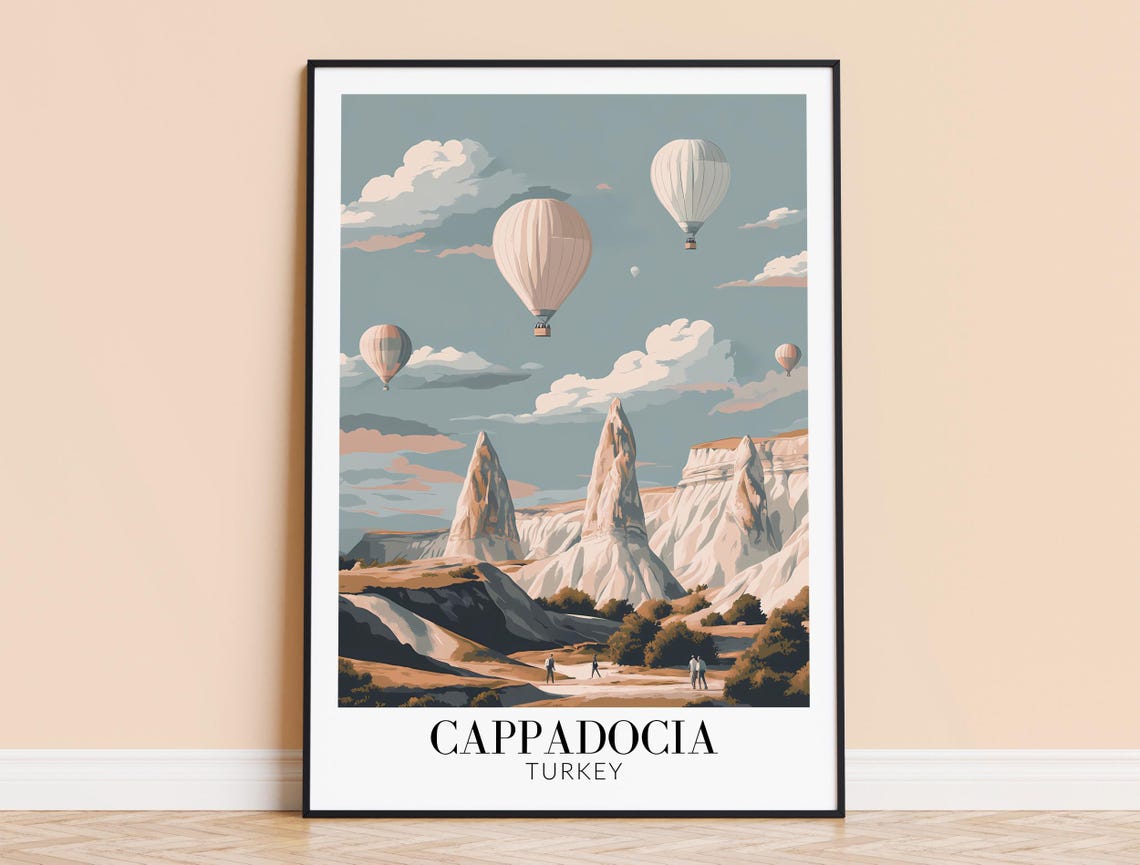 Cappadocia Turkey Balloon Flight Over White Rock Cliffs Poster