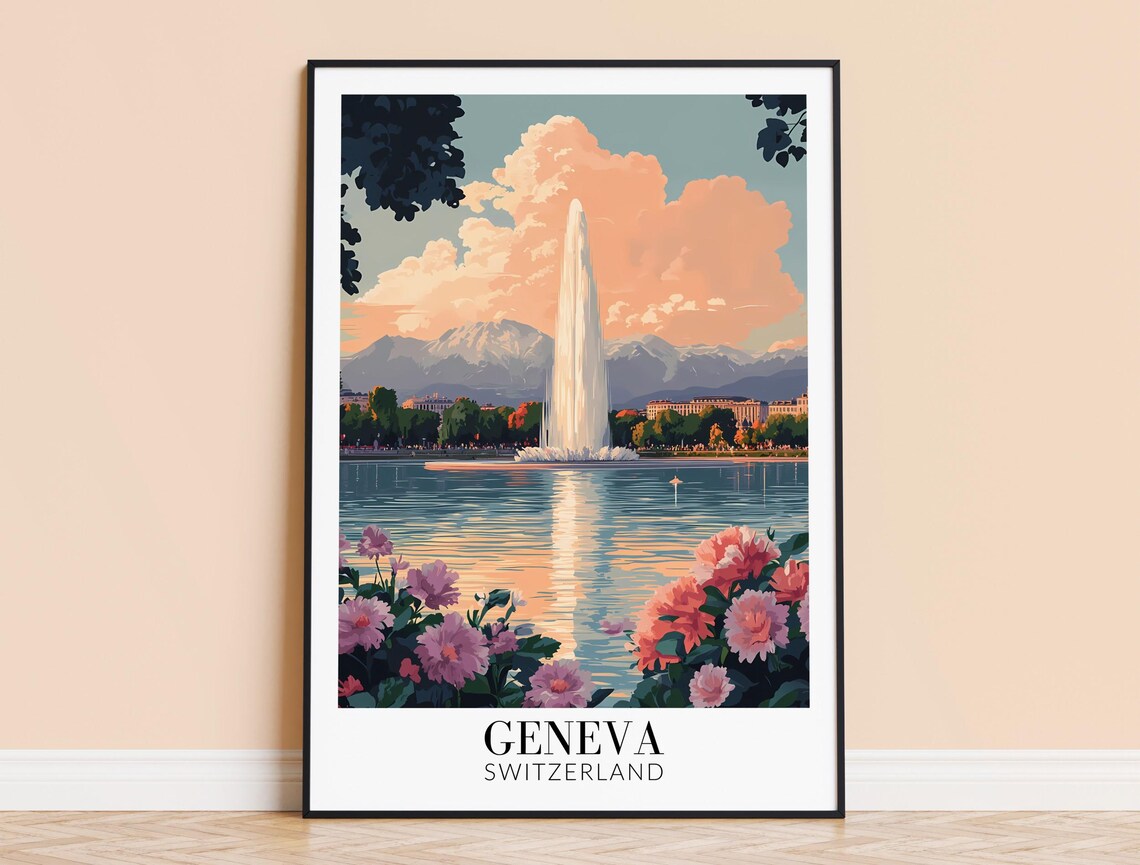 Geneva Switzerland Travel Poster, Wall Decoration