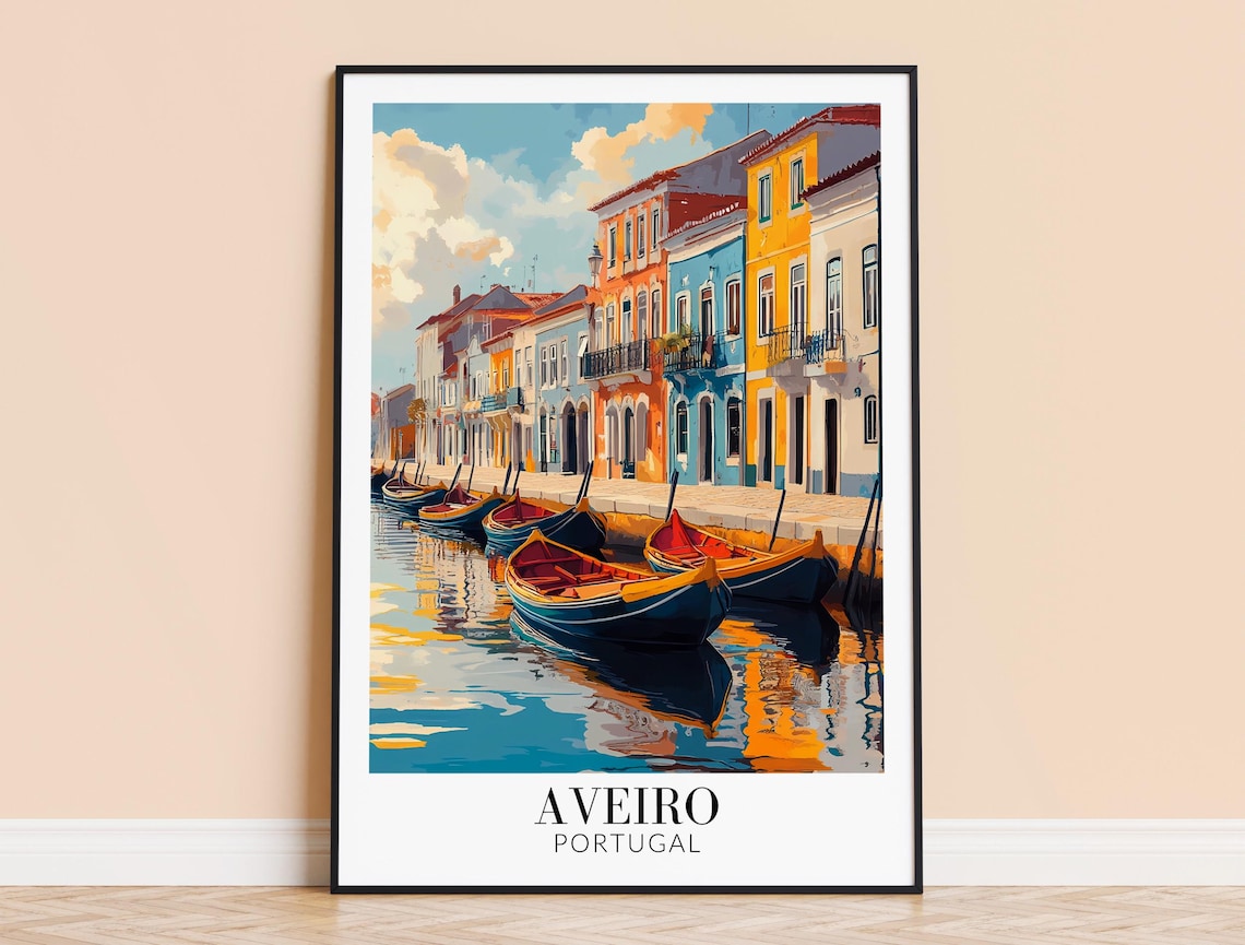 Aveiro Portugal Traditional Moliceiro Boats Canal Houses Poster