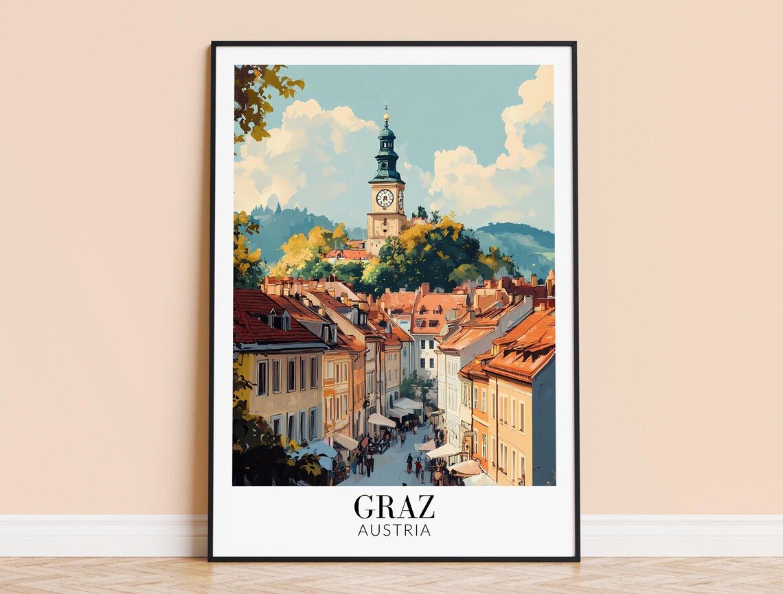 Graz Austria Travel Poster, Wall Hanging Decor
