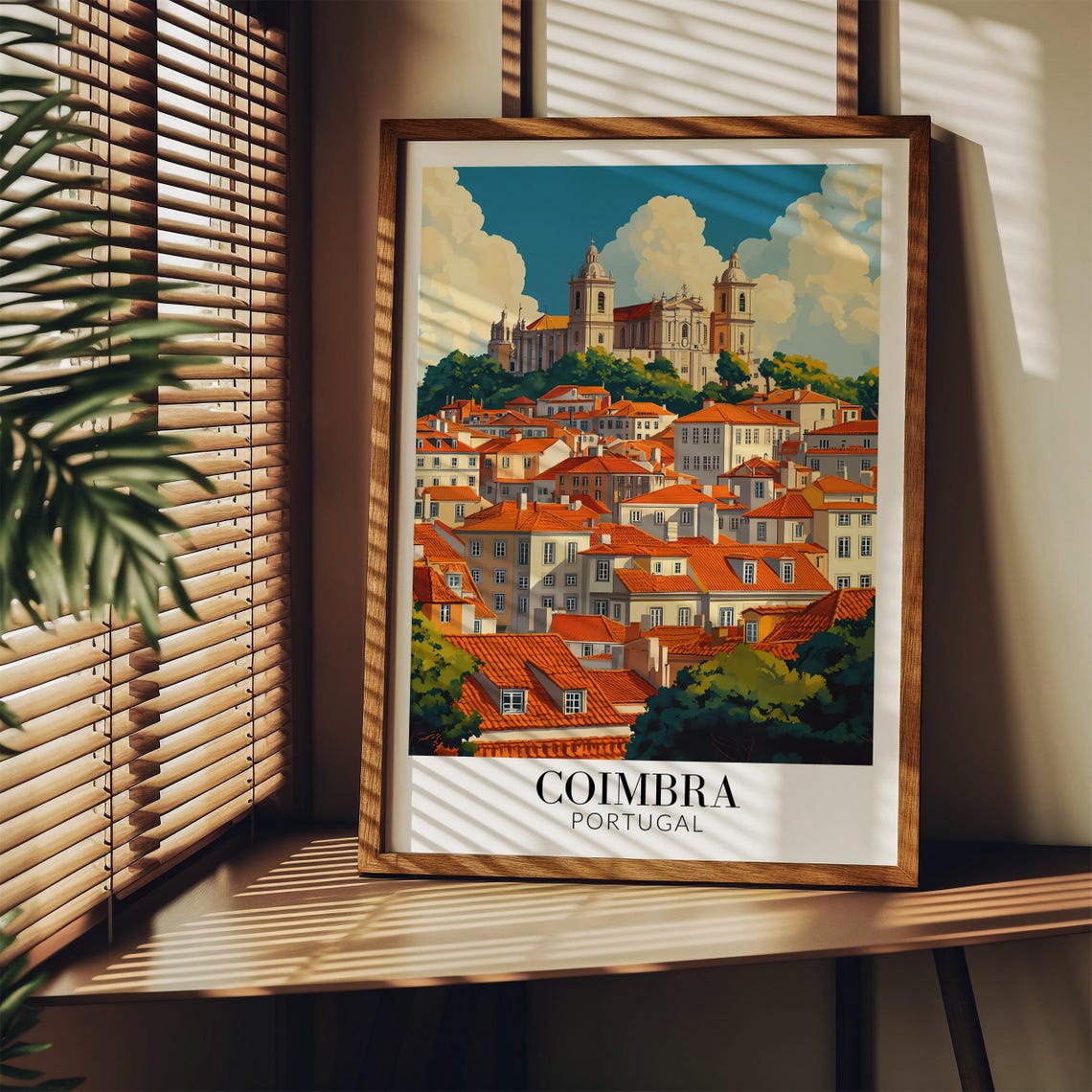 Coimbra Portugal Red Rooftops Cathedral Blue Sky Vintage Travel Poster - Image 3