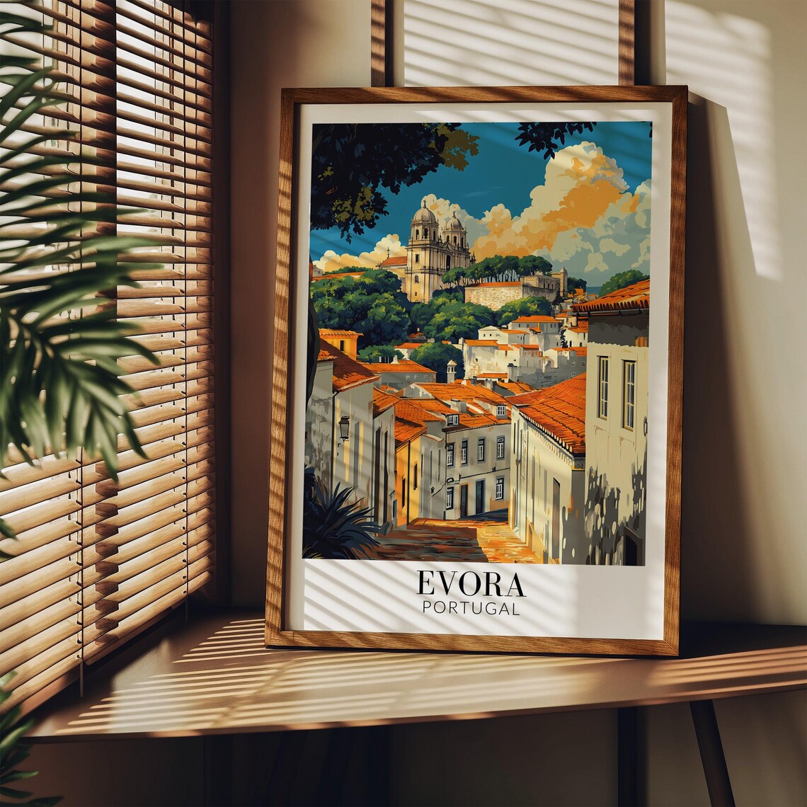 Evora Portugal Old Town Street With Terracotta Rooftops Poster - Image 3