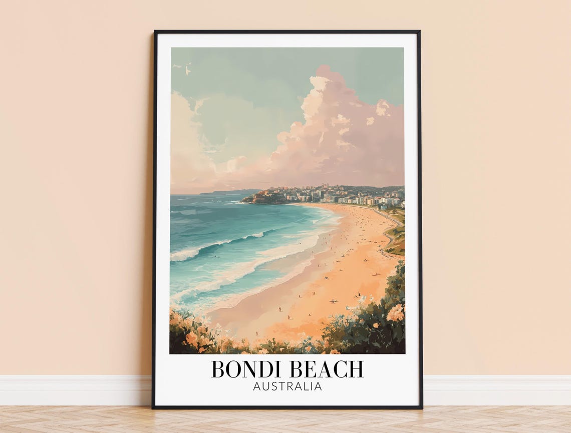 Pastel Coastal View Over Bondi Beach Australia Travel Poster