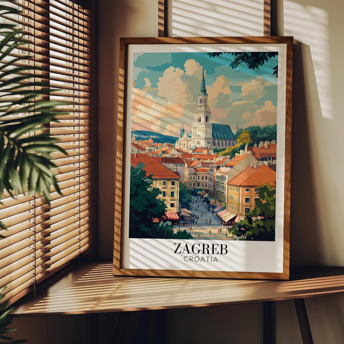 Zagreb Croatia Old Town Cathedral Spire Street View Travel Poster - Image 3