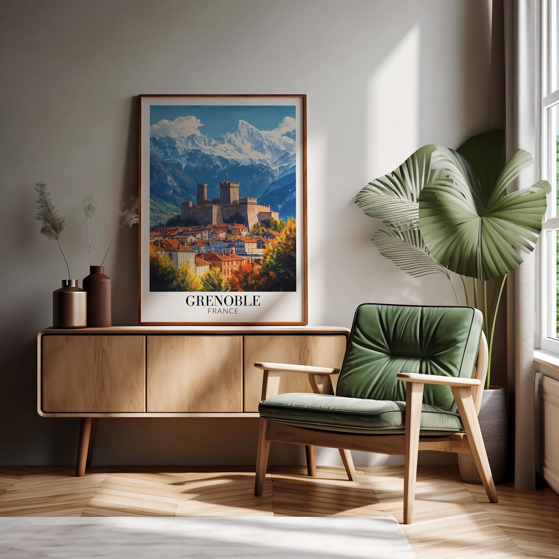 Grenoble France Castle Above Old Town Beneath Snowy Peaks Poster - Image 2