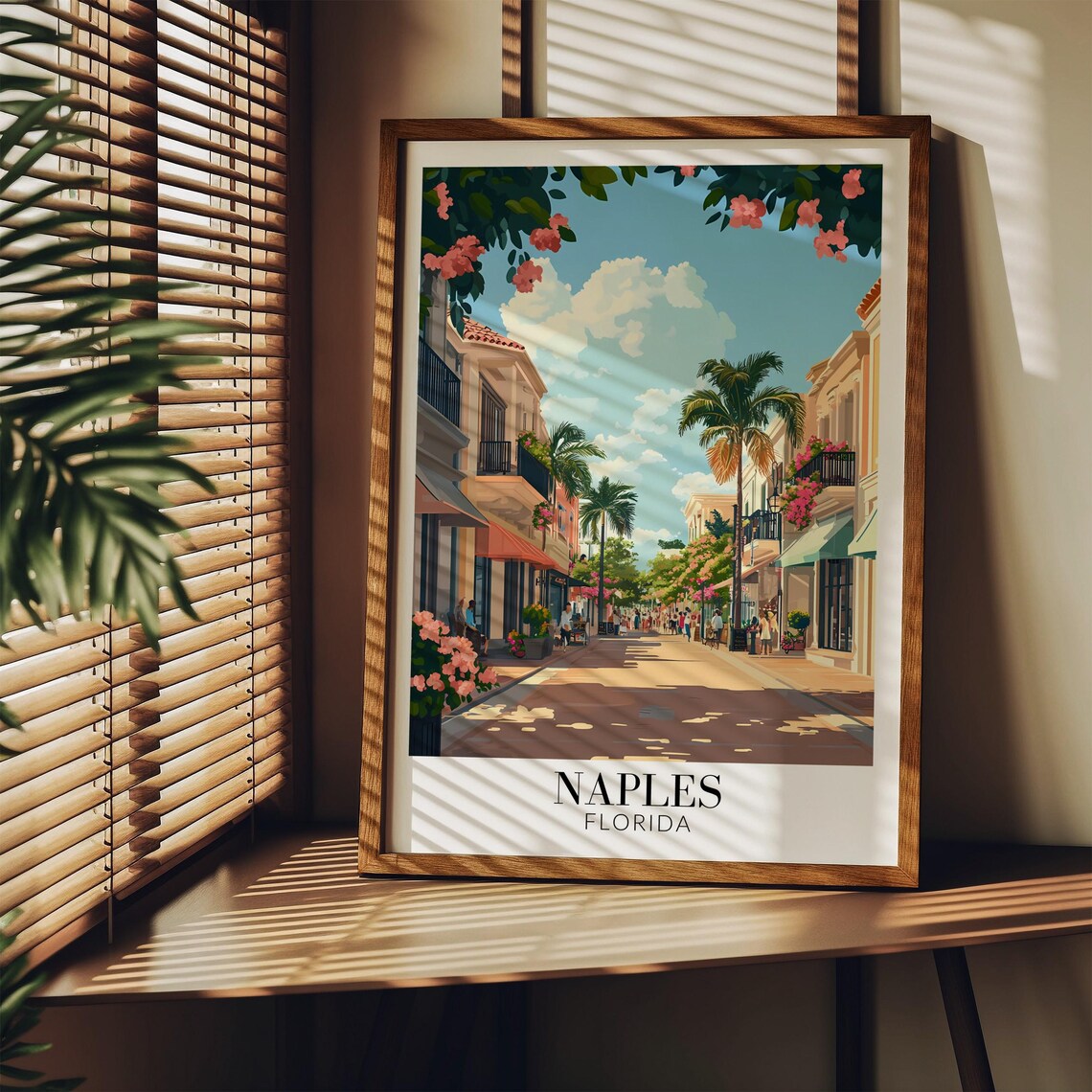 Naples Florida Sunlit Palm Street Flowering Balconies Travel Poster - Image 2