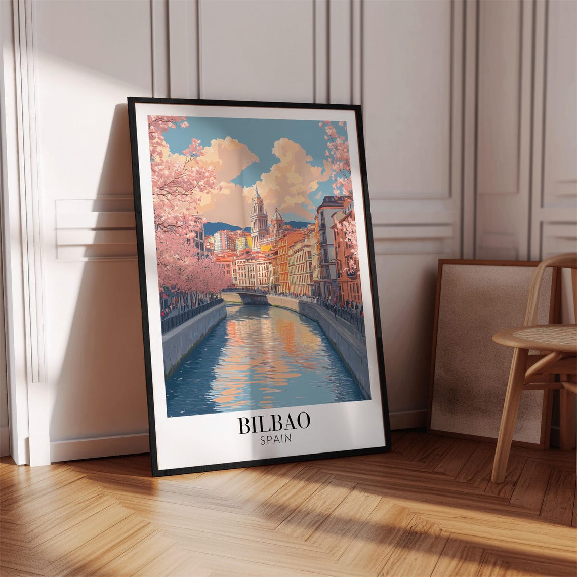 Bilbao Spain Riverside Cherry Blossom Spring Travel Poster Scene - Image 3