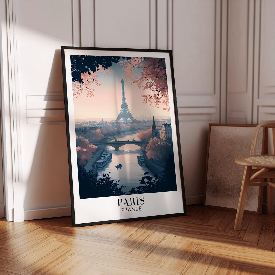Paris Eiffel Tower Seine Twilight Pink Sky Bridges Travel Poster - Image 4