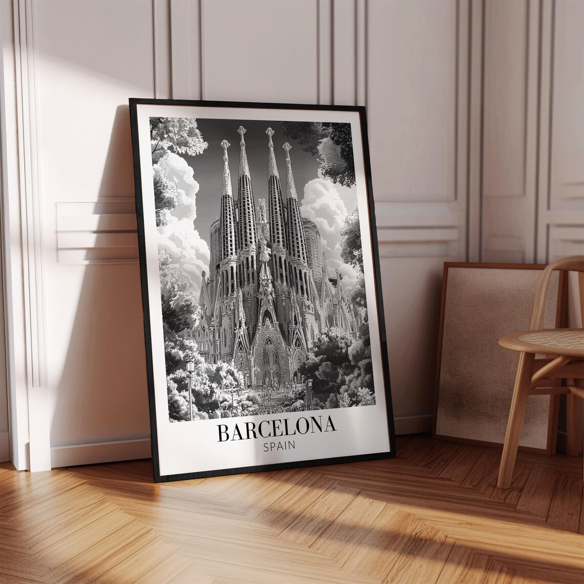 Barcelona Spain Sagrada Familia Spires Monochrome Travel Poster - Image 4