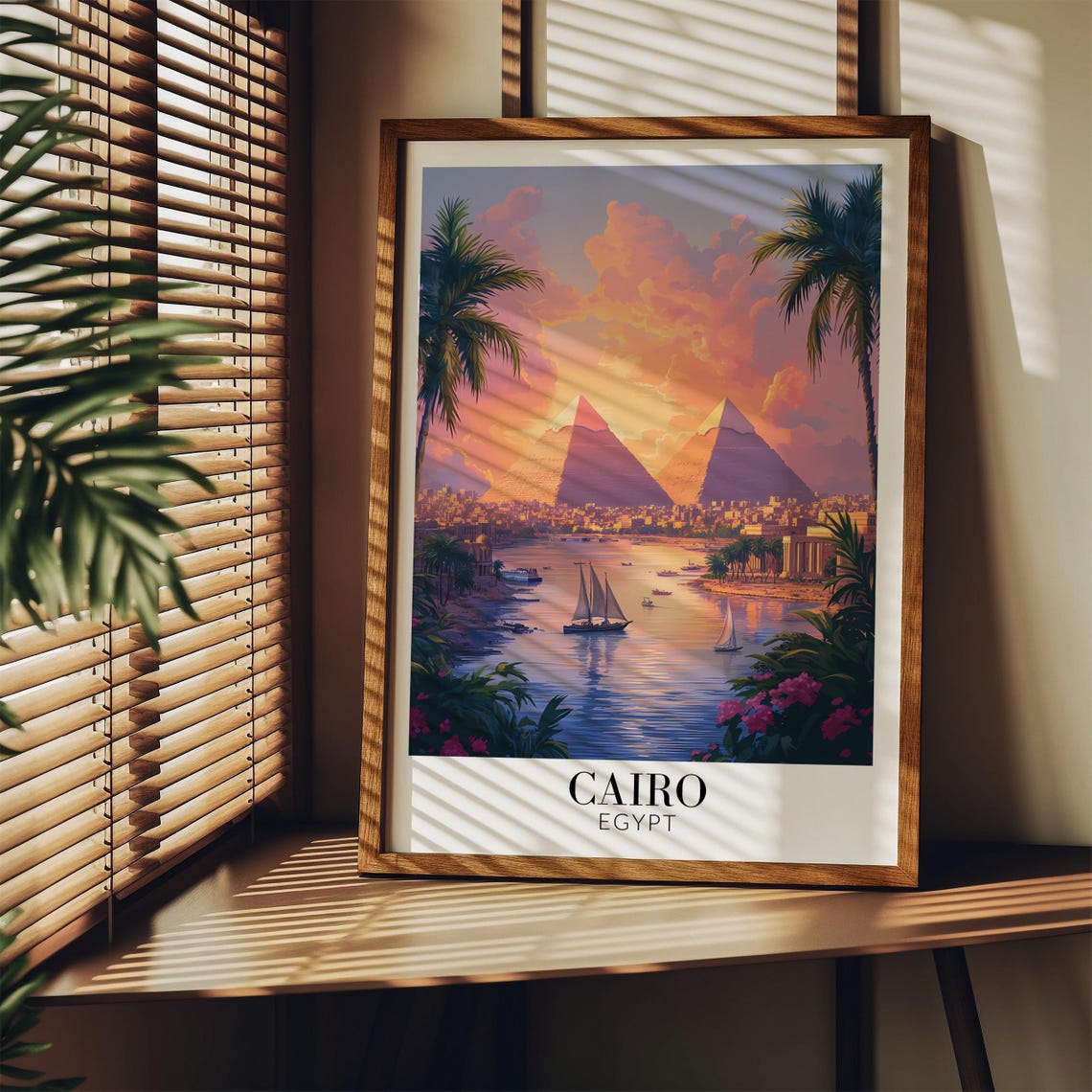 Cairo Egypt Pyramids of Giza Pink Sunset Over the Nile Poster - Image 3