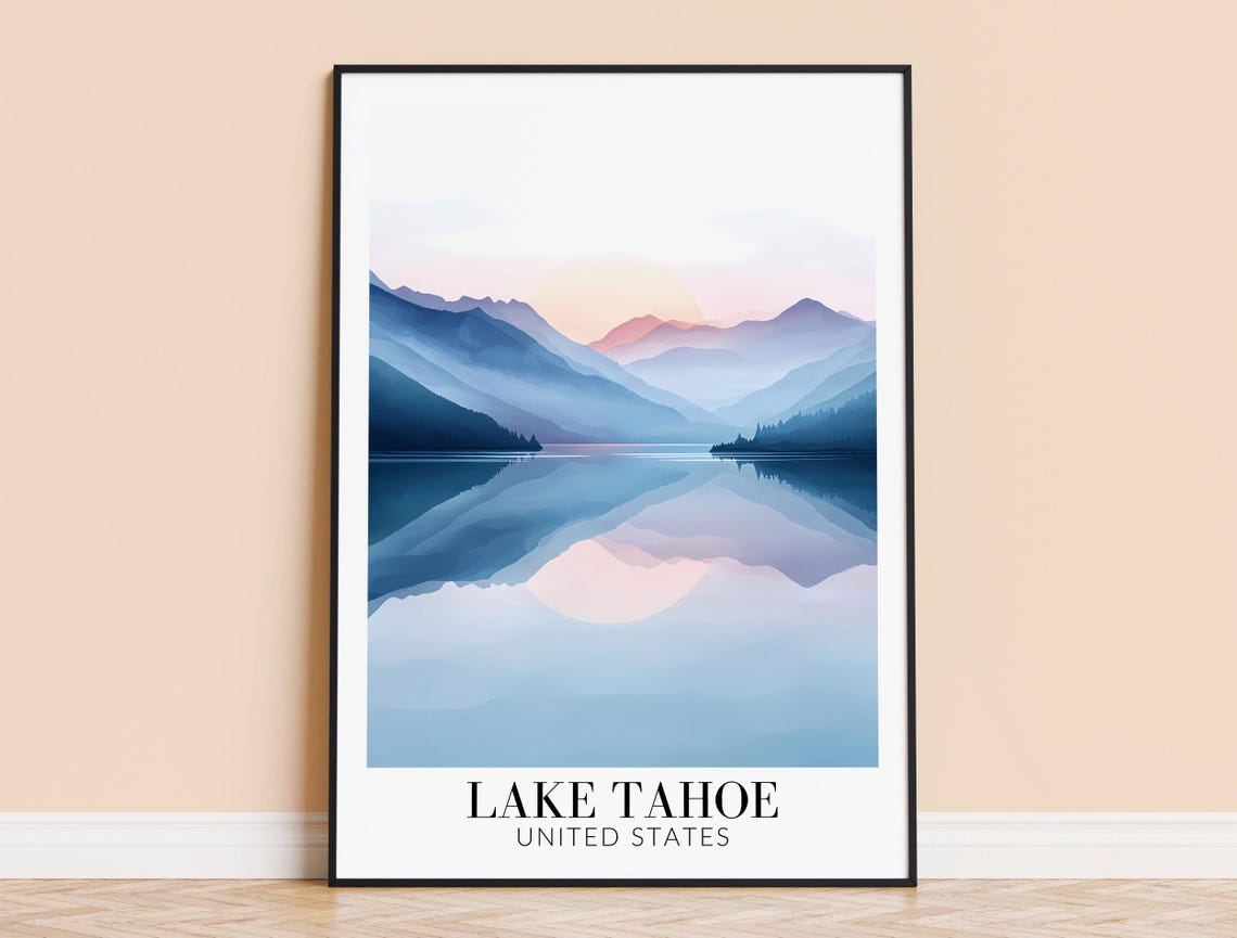 Lake Tahoe Minimalist Mountain Lake Gradient Calm Blue Poster