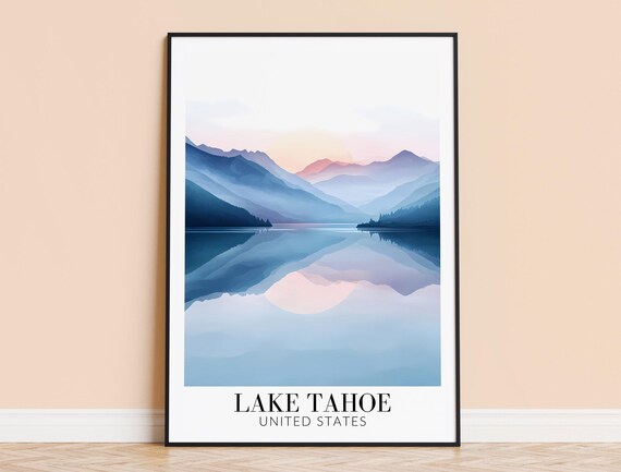 Lake Tahoe Minimalist Mountain Lake Gradient Calm Blue Poster
