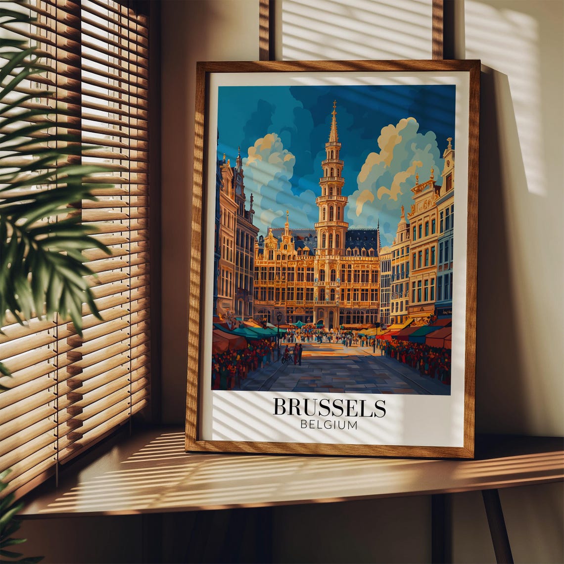 Brussels Belgium Grand Place City Hall Glowing Evening Poster - Image 3