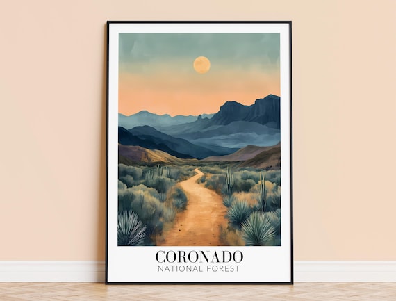 Coronado National Forest Sunset Desert Trail Saguaro Travel Poster