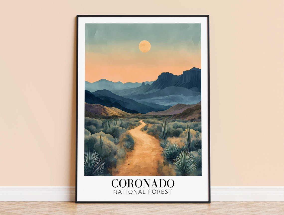 Coronado National Forest Sunset Desert Trail Saguaro Travel Poster
