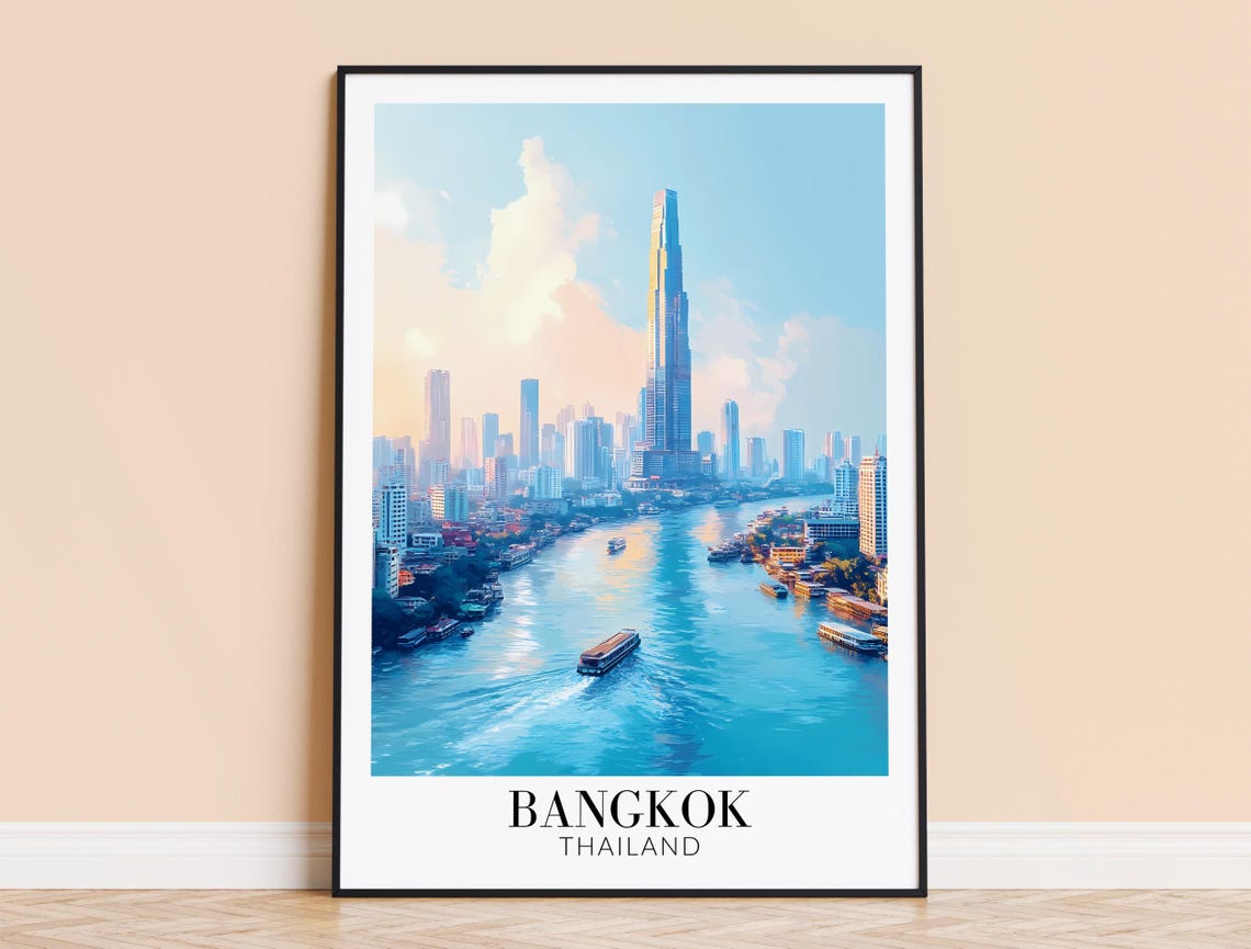 Bangkok Thailand River View With Skyscraper at Golden Hour Poster