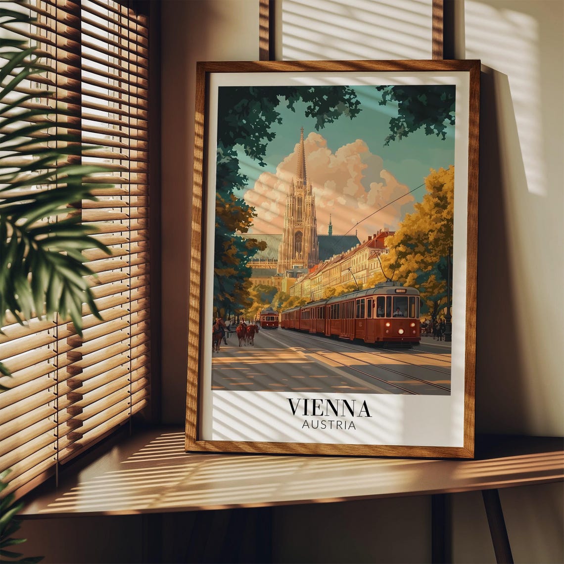 Vienna Austria Autumn Tram Street Beside Historic Cathedral Poster - Image 3