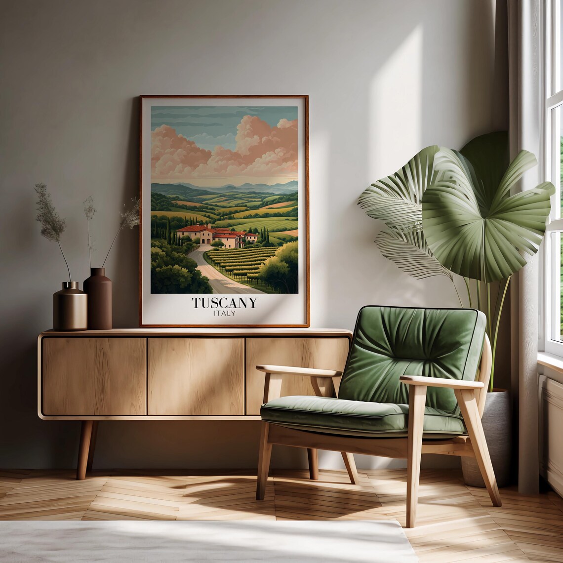 Tuscany Villa Among Vineyards Rolling Italian Hills Countryside Poster - Image 3