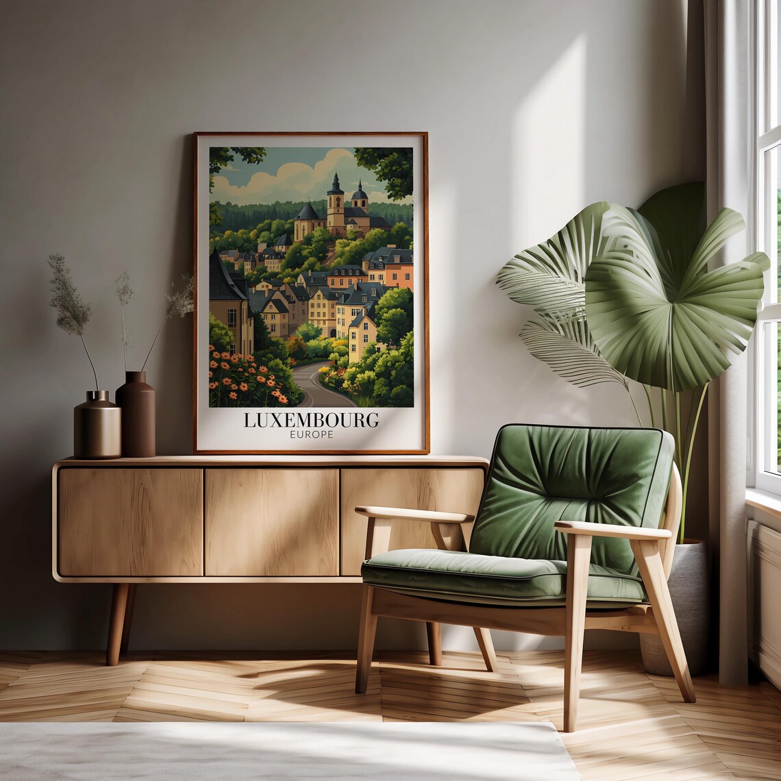 Luxembourg Europe Poster with Hillside Church Town and Winding Road - Image 2