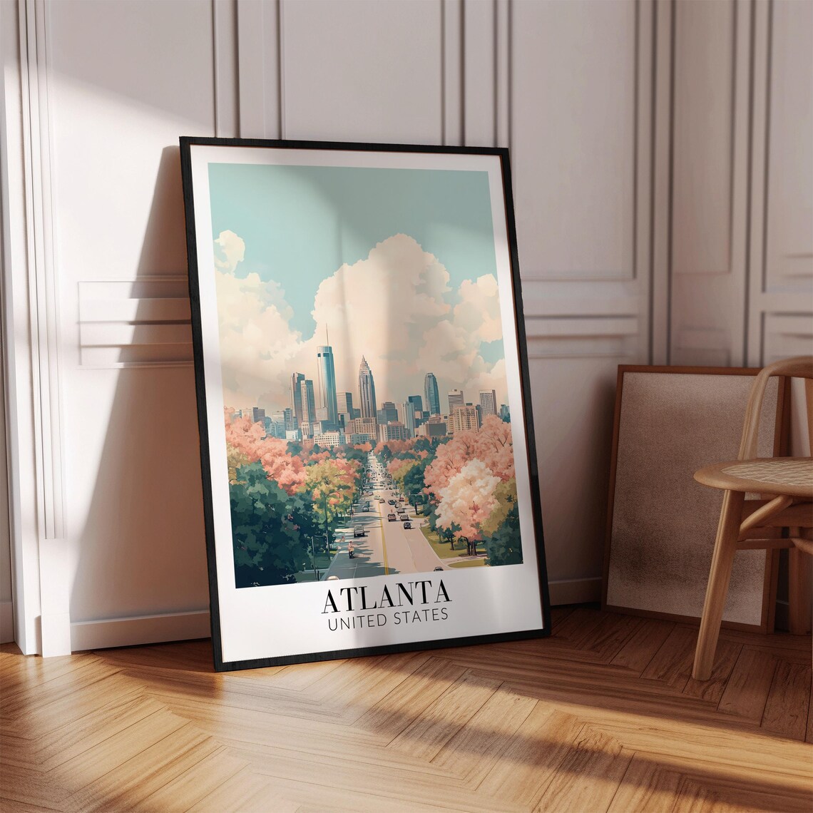 Atlanta Peachtree Street Pink Blossom Daytime Skyline Poster - Image 4