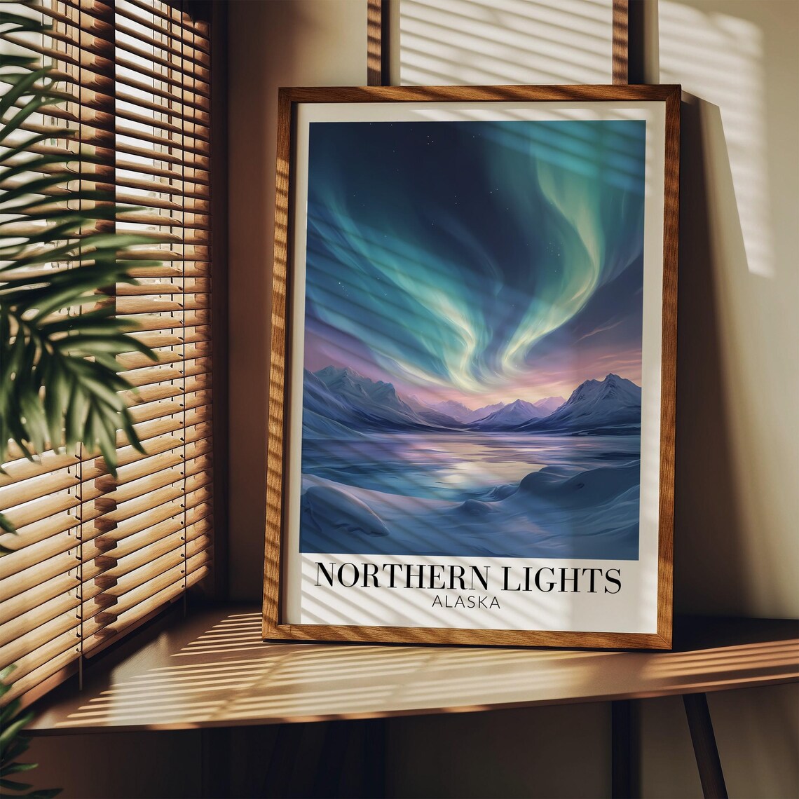 Alaska Northern Lights Aurora Over Moonlit Fjord Waters Poster - Image 3