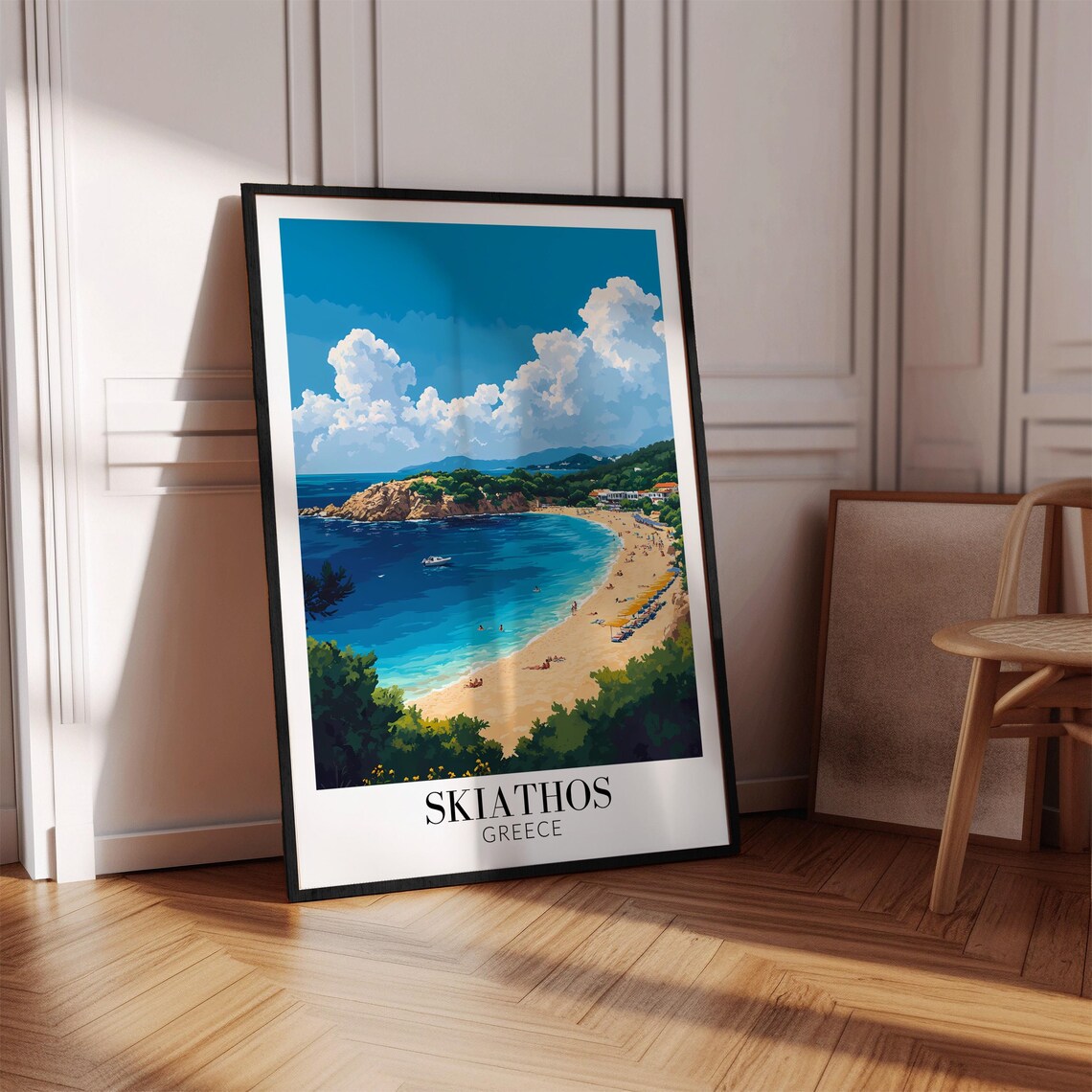 Skiathos Greece Vivid Blue Bay Beach Boats Sunny Day Travel Poster - Image 2