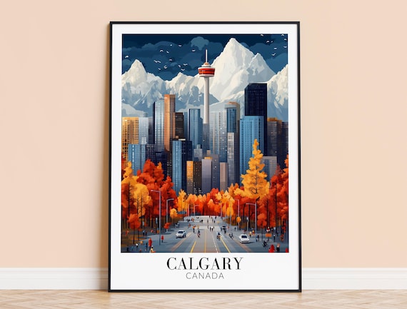 Calgary Canada Autumn Street And Tower Skyline Travel Poster