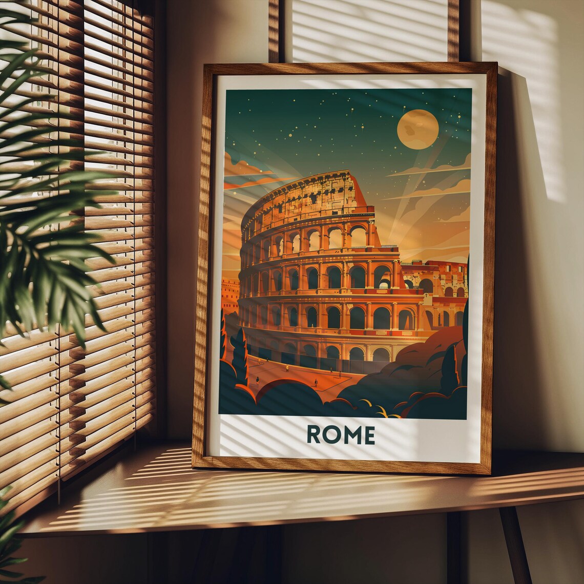 Rome Colosseum Glowing Moonlit Night Ancient Landmark Travel Poster - Image 2