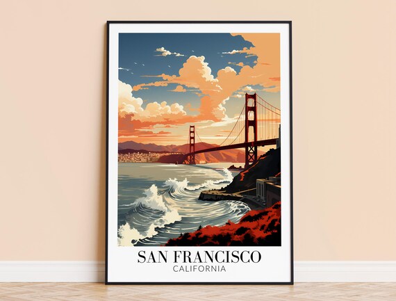 San Francisco Golden Gate Sunset Waves California Travel Poster