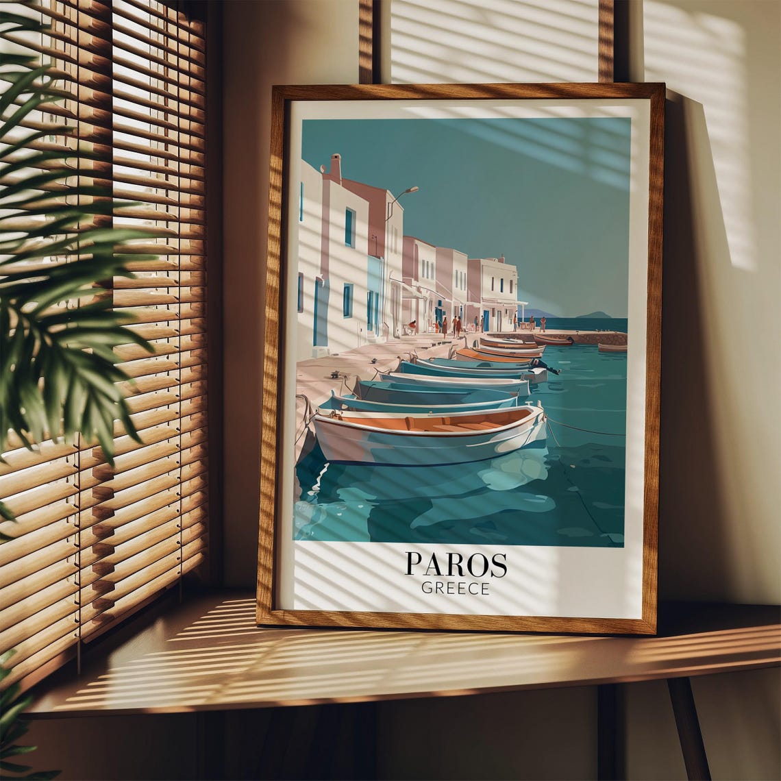 Paros Greece Whitewashed Houses Rowboats Quiet Harbor Travel Poster - Image 4