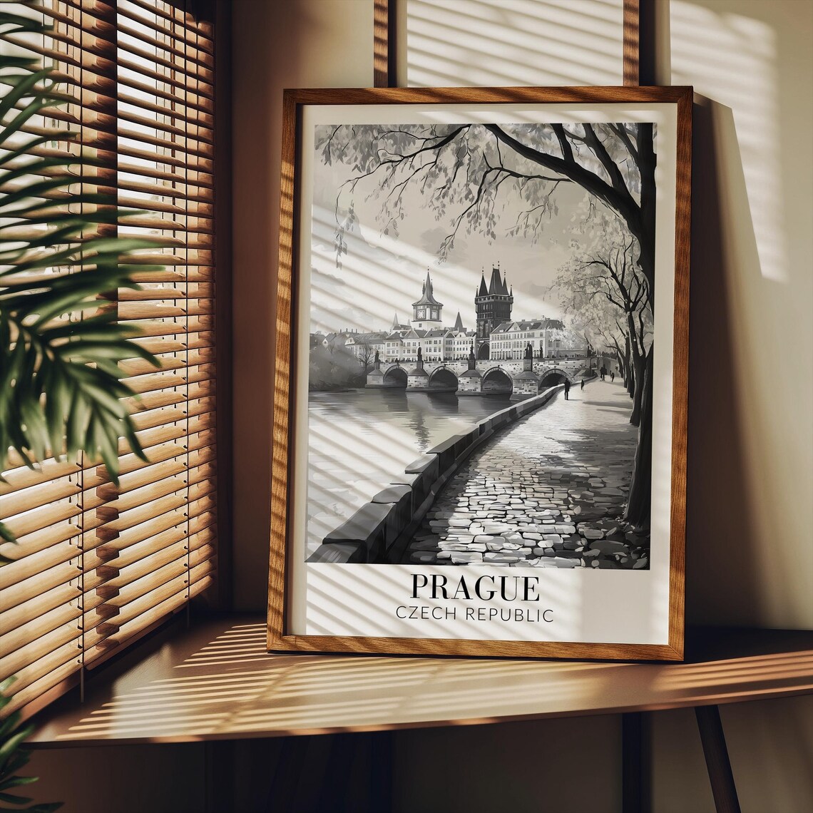 Prague Czech Republic Charles Bridge Monochrome Travel Poster - Image 2