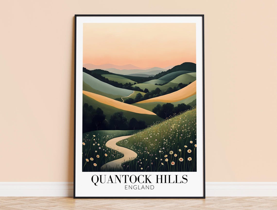 Quantock Hills England Sunset Rolling Hills Meadow Travel Poster