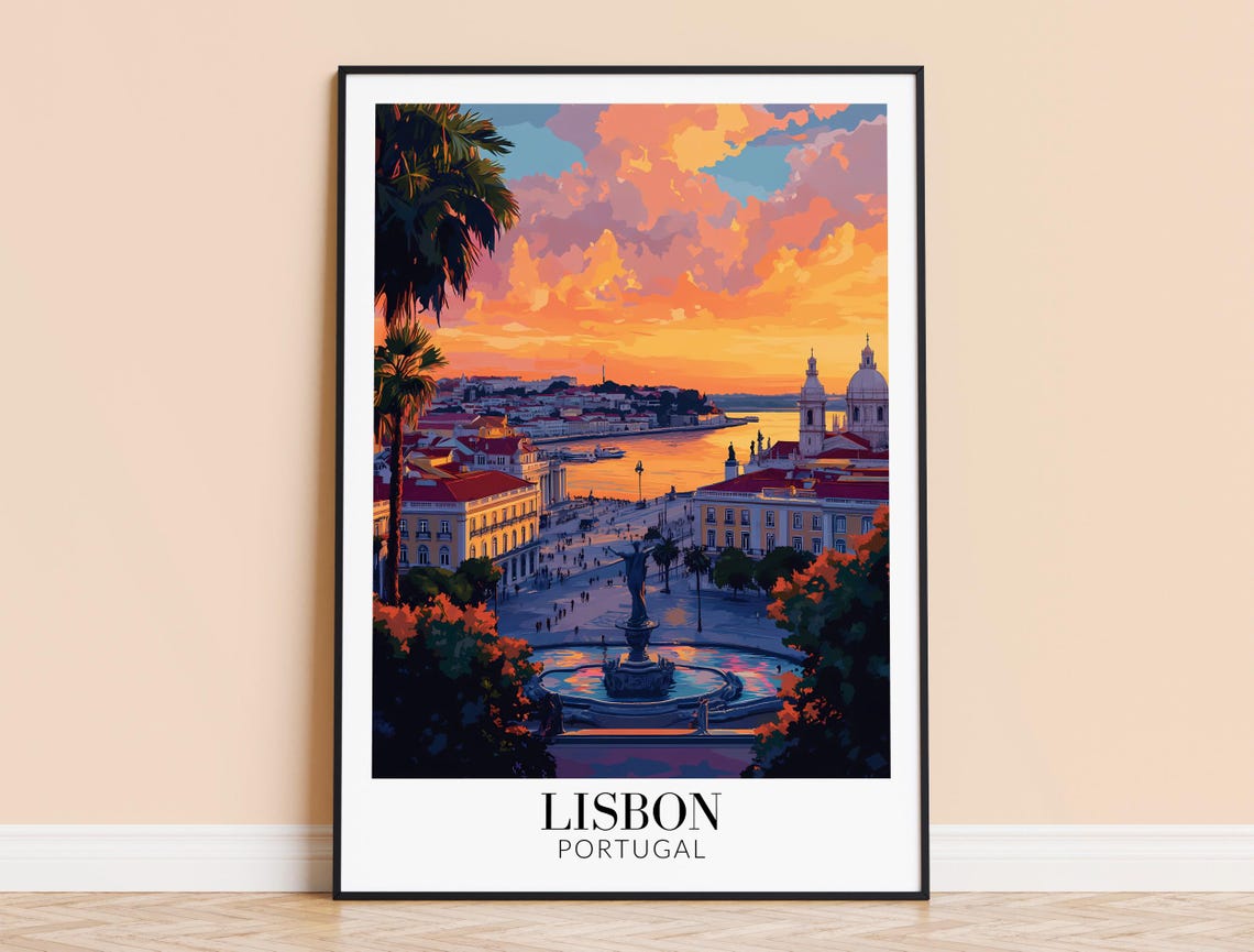 Lisbon Sunset Over Riverside Plaza and Cathedral View Poster
